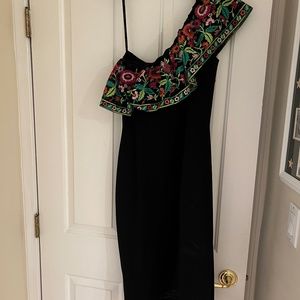 One-shoulder embroidered flounce dress size 12